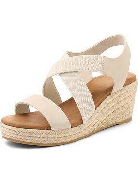 Mysoft Size 10 Sandals Platform Espadrille Wedge Open Toe Elastic Ankle Strap